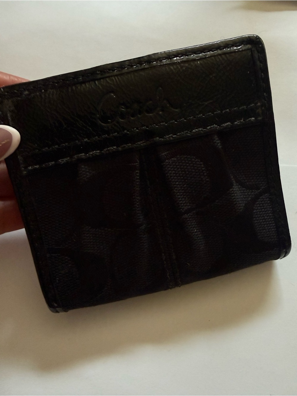 Coach Black Signature Card Holder with Leather Trim